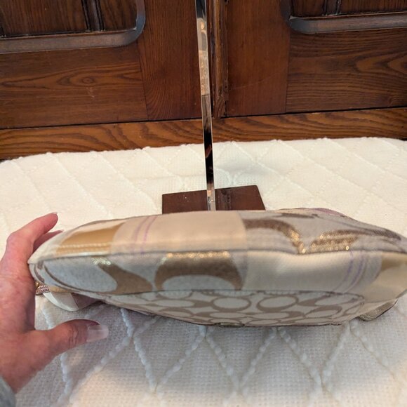 Coach Patchwork One Shoulder Bag Brown Suede Canvas Leather 10019 Y2K Vintage - Picture 10 of 12